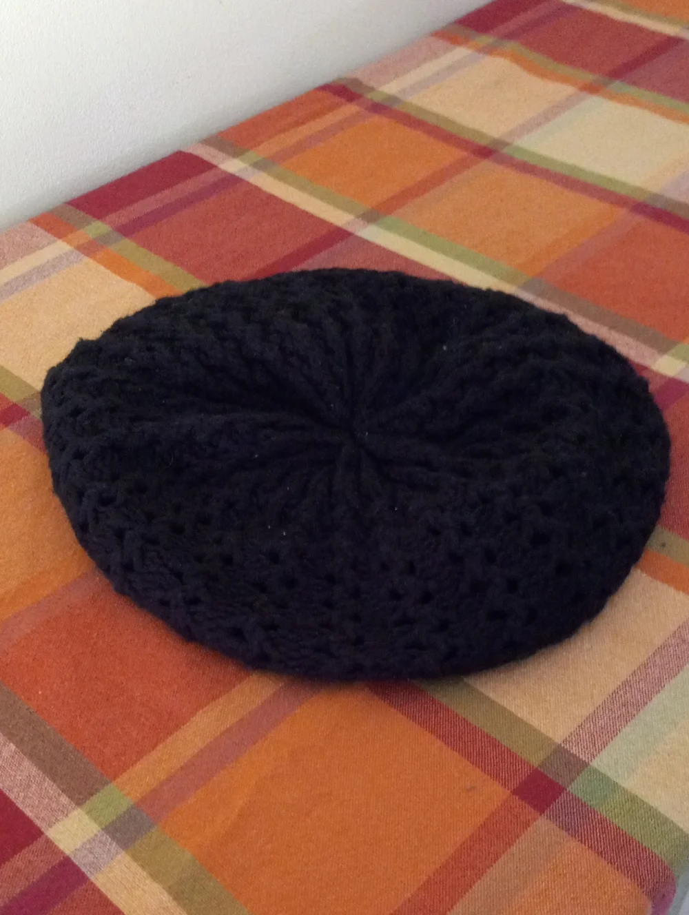 Black Crochet Knit Beret Slouchy Beanie Hat – OS